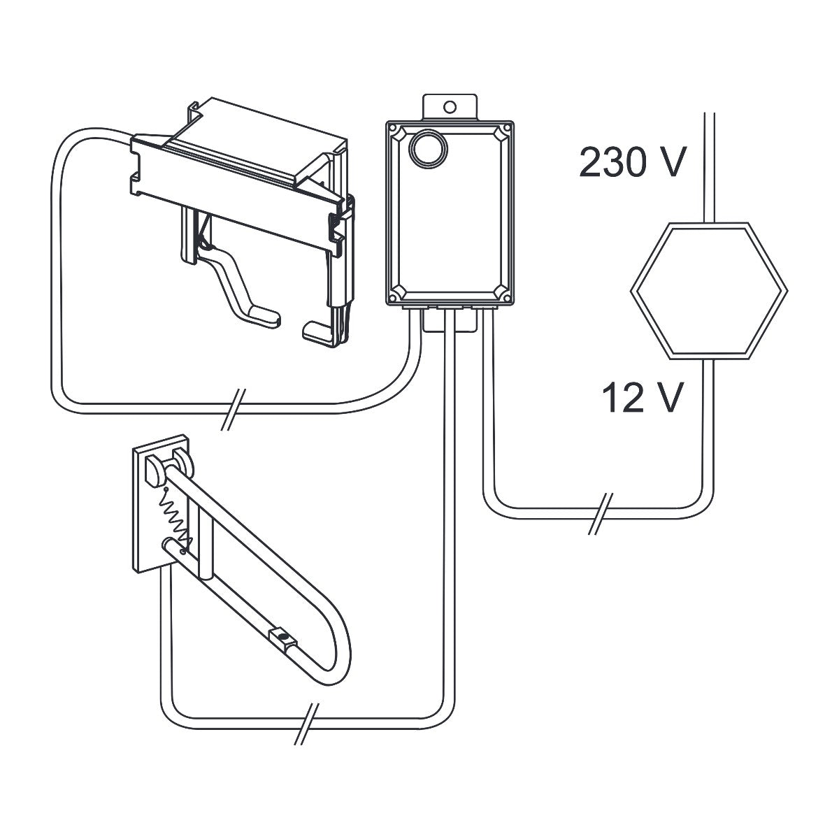 TECE TECEplanus spoeling op afstand met een kabel verbonden elektronische drukknop 12 V adapter