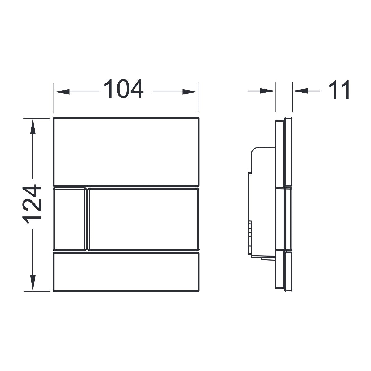 TECE TECEsquare urinoirbedieningsplaat van glas incl. cartouche, Glas glanzend zwart, gepolijst, toets geborsteld rvs look (met anti-vingerprint)