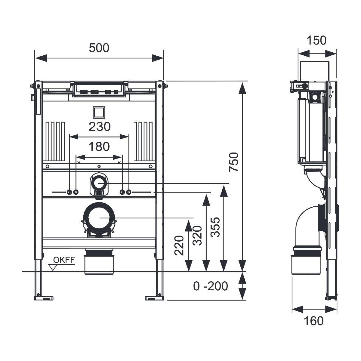 TECE TECEprofil WC-inbouwframe met Uni 750-reservoir, bouwhoogte 750 mm