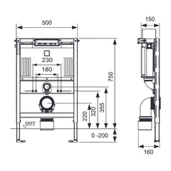 TECE TECEprofil WC-inbouwframe met Uni 750-reservoir, bouwhoogte 750 mm