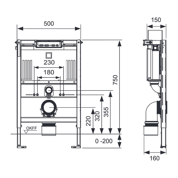 TECE TECEprofil WC-inbouwframe met Uni 750-reservoir, bouwhoogte 750 mm
