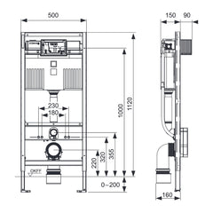 TECE TECEprofil WC-inbouwframe met Uni-reservoir, bouwhoogte 1120 mm
