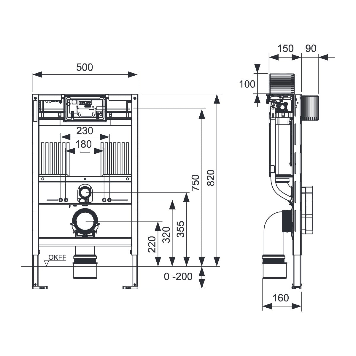 TECE TECEprofil WC-inbouwframe met Uni-reservoir, bouwhoogte 820 mm