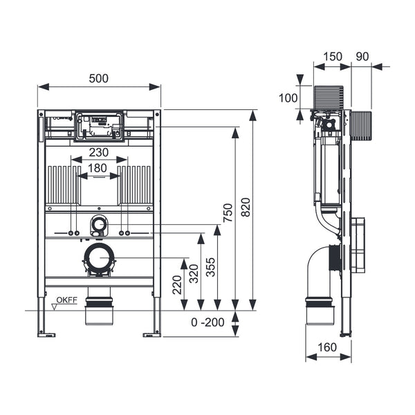 TECE TECEprofil WC-inbouwframe met Uni-reservoir, bouwhoogte 820 mm