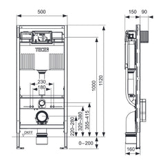 TECE TECEprofil WC-inbouwframe met Uni-reservoir en variabel in hoogte verstelbare onderste bouwconstructie, bouwhoogte 1120 mm