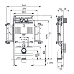 TECE TECEprofil WC-gerontomodule met Uni-reservoir, keramiekbevestiging voor zithoogte van 48 cm conform DIN 18040-1, bouwhoogte 1120 mm