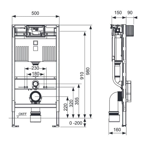 TECE TECEprofil WC-inbouwframe met Uni-reservoir, bouwhoogte 980 mm