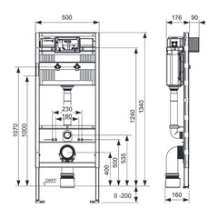 TECE TECEprofil WC-inbouwframe met Uni-reservoir voor Geberit Publica uitstortgootsteen, bouwhoogte 1340 mm