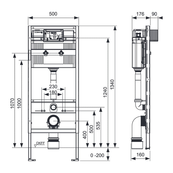 TECE TECEprofil WC-inbouwframe met Uni-reservoir voor Geberit Publica uitstortgootsteen, bouwhoogte 1340 mm