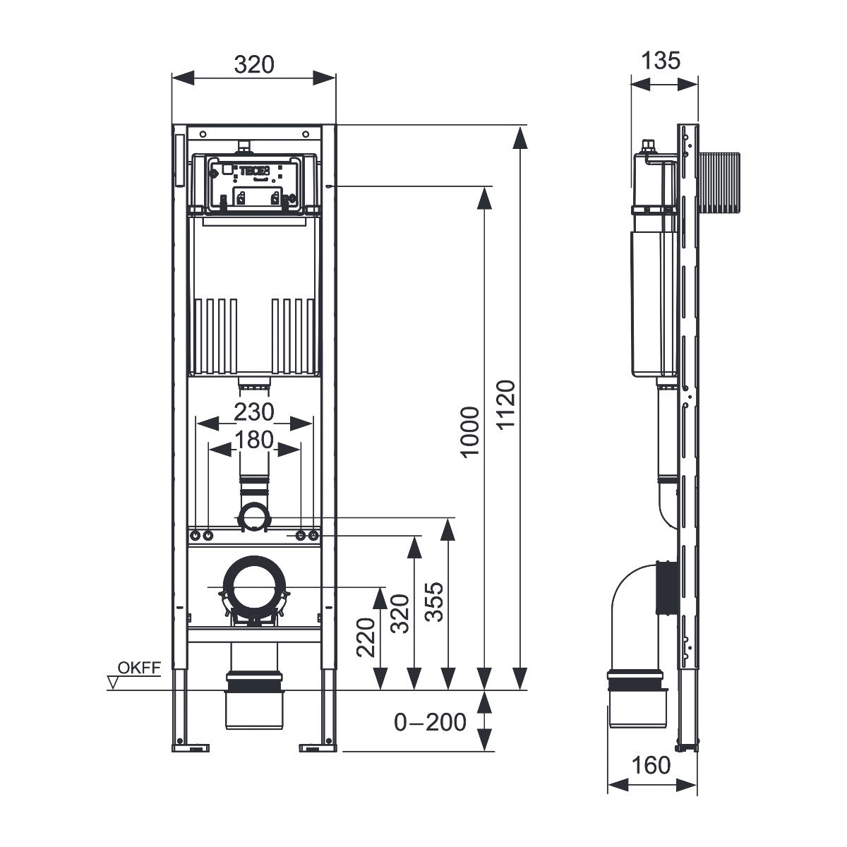 TECE TECEprofil WC-inbouwframe met Compact 320-reservoir, bouwhoogte 1120 mm