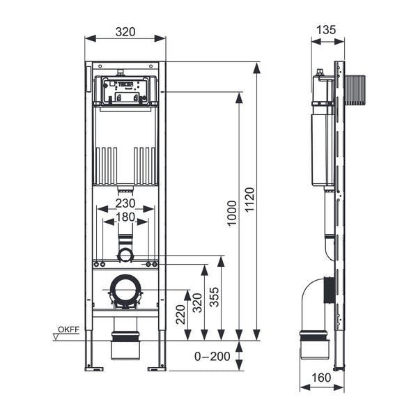 TECE TECEprofil WC-inbouwframe met Compact 320-reservoir, bouwhoogte 1120 mm