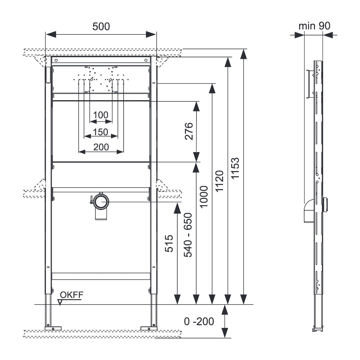 TECE TECEprofil wastafel inbouwframe voor uitstortgootsteen, bouwhoogte 1120 mm