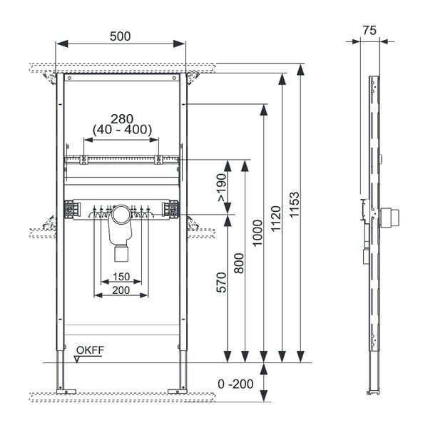 TECE TECEprofil wastafel-inbouwframe bouwhoogte 1120 mm met inbouwsifon