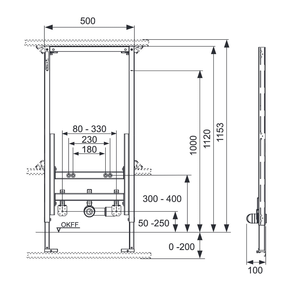 TECE TECEprofil bidet-inbouwframe bouwhoogte 1120 mm, voor hangbidet