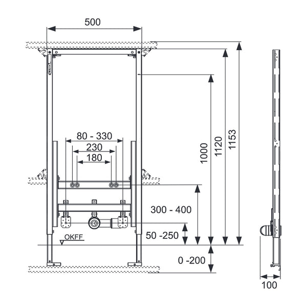 TECE TECEprofil bidet-inbouwframe bouwhoogte 1120 mm, voor hangbidet