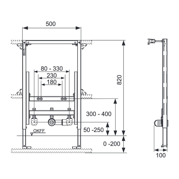 TECE TECEprofil bidet-inbouwframe bouwhoogte 820 mm, voor hangbidet
