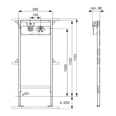 TECE TECEprofil bad-/douche inbouwframe voor wandkranen met TECE-Hygiënebox, bouwhoogte 1120 mm