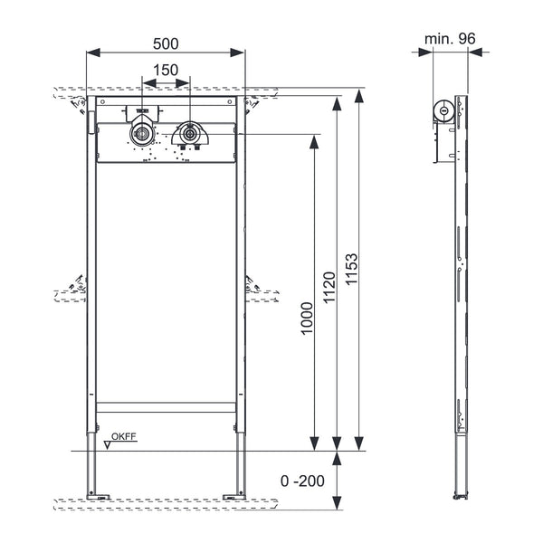 TECE TECEprofil bad-/douche inbouwframe voor wandkranen met TECE-Hygiënebox, bouwhoogte 1120 mm