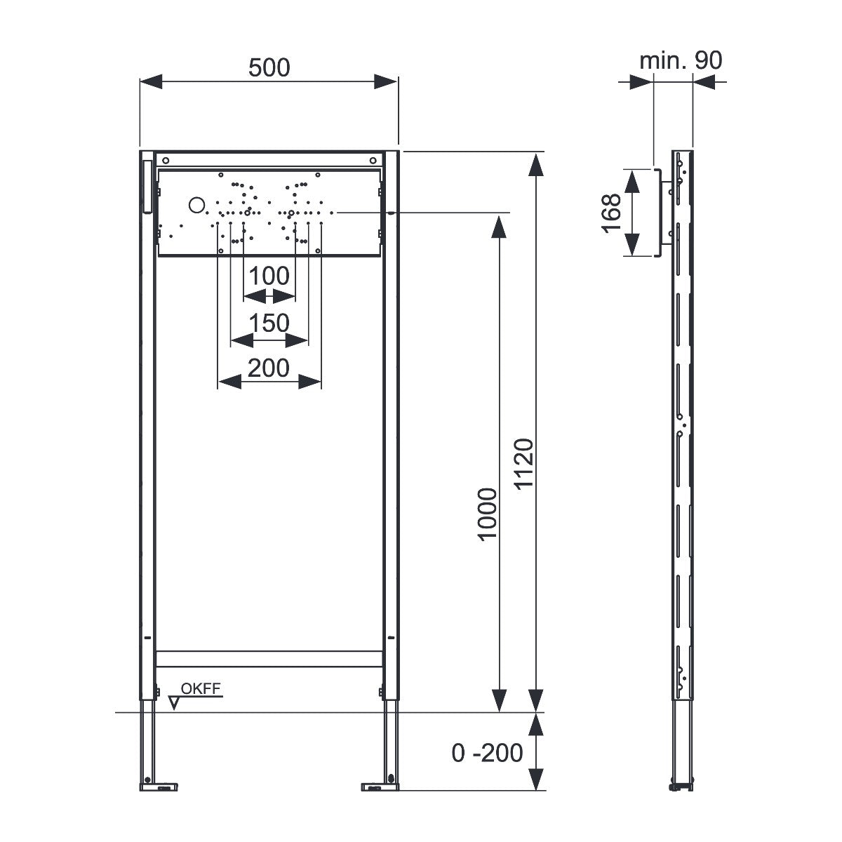 TECE TECEprofil bad-/douche-inbouwframe met verstelbare bevestigingsplaat voor inbouw- en wandkranen, bouwhoogte 1120 mm