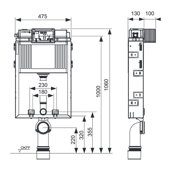TECEbox WC installation frame with Uni flush tank, installation height 1060 mm