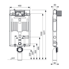 TECE TECEbox WC-inbouwframe met Octa II-reservoir, 8 cm, voor hangend toilet, met aansluiting voor geurafzuiging, bouwhoogte 1075 mm