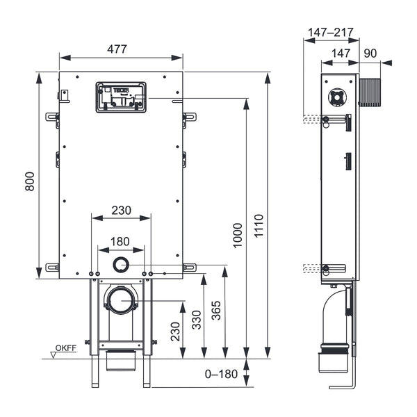TECEbox WC installation frame with Uni-flush cabinet, with tileable front panel, installation height 1110 mm