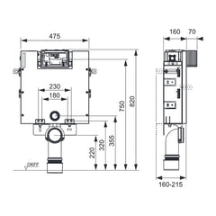 TECEbox WC installation frame with Uni-flush cabinet and tileable front panel, installation height 820 mm