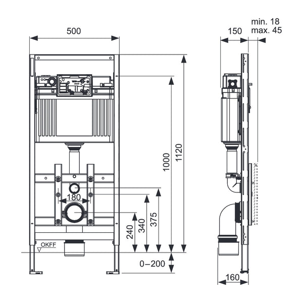 TECE TECElux 100, built-in cistern 1120 mm