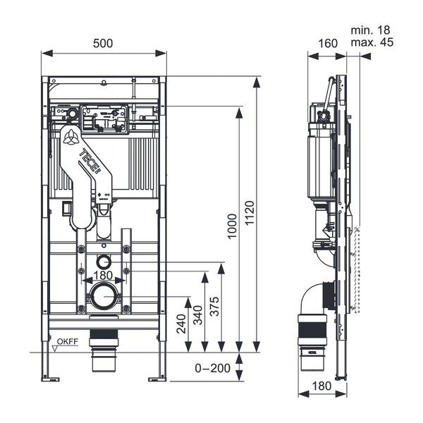 TECE TECElux 400, built-in reservoir 1120 mm, odour extraction,