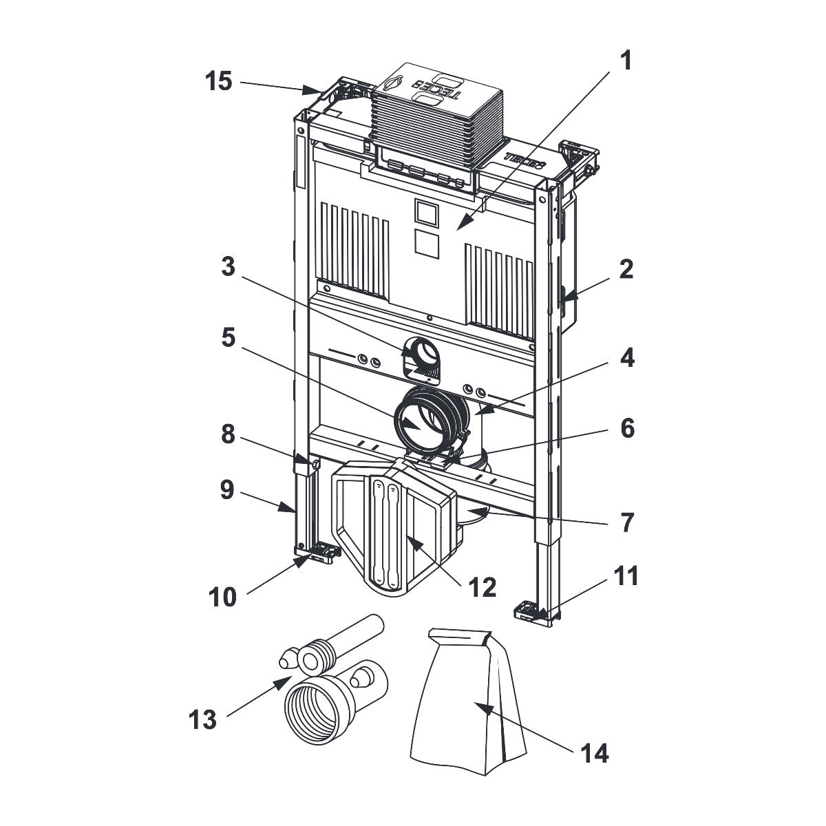 TECE TECEprofil WC-inbouwframe met Uni 750-reservoir, bouwhoogte 750 mm