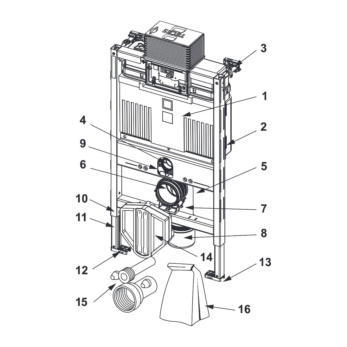 TECE TECEprofil WC-inbouwframe met Uni-reservoir, bouwhoogte 820 mm
