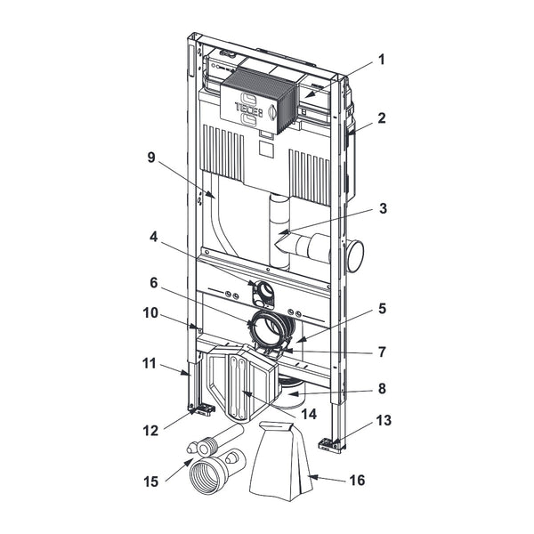 TECE TECEprofil WC-inbouwframe met Uni-reservoir, met aansluiting voor geurafzuiging (DN 70), bouwhoogte 1120 mm