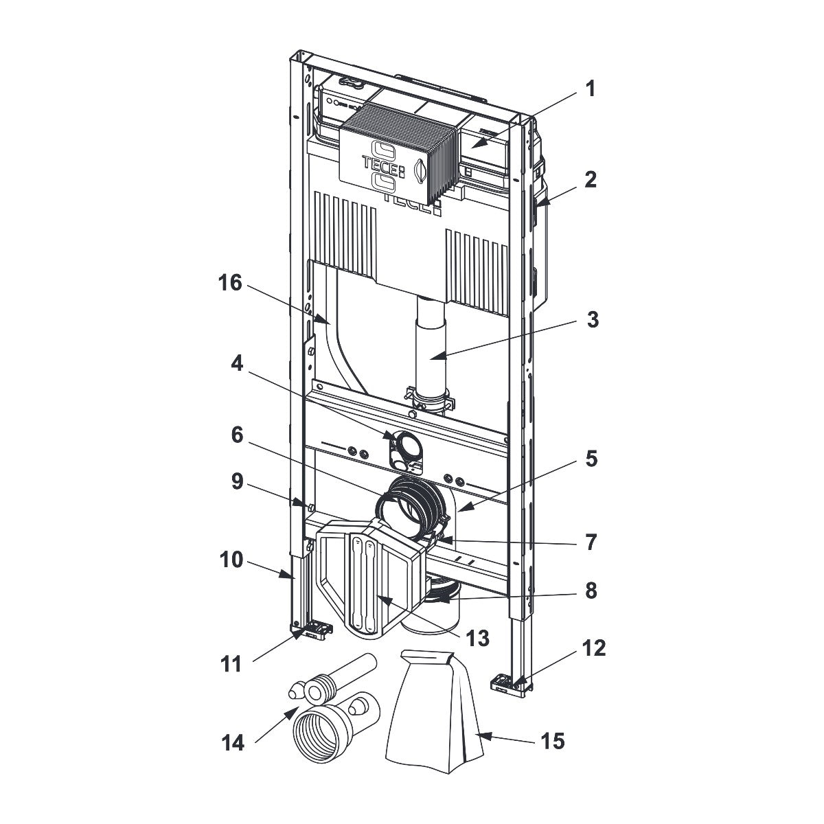 TECE TECEprofil WC-inbouwframe met Uni-reservoir en variabel in hoogte verstelbare onderste bouwconstructie, bouwhoogte 1120 mm