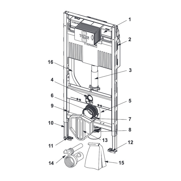 TECE TECEprofil WC-inbouwframe met Uni-reservoir en variabel in hoogte verstelbare onderste bouwconstructie, bouwhoogte 1120 mm