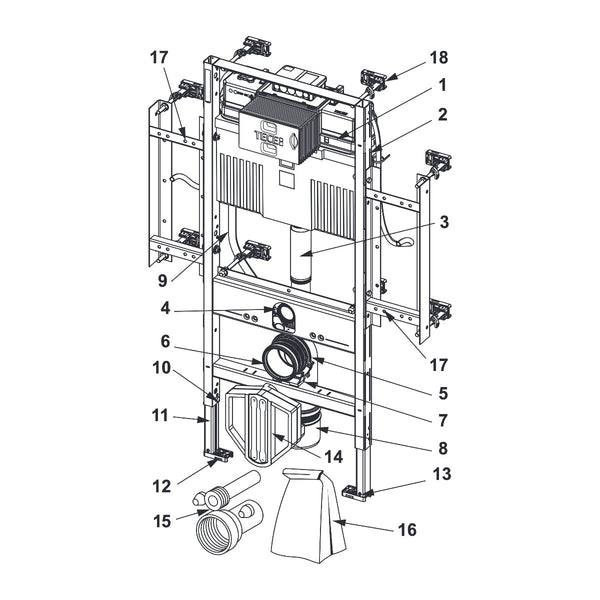 TECE TECEprofil WC-gerontomodule met Uni-reservoir, keramiekbevestiging voor zithoogte van 48 cm conform DIN 18040-1, bouwhoogte 1120 mm