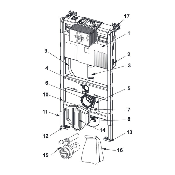 TECE TECEprofil WC-inbouwframe met Uni-reservoir, bouwhoogte 980 mm