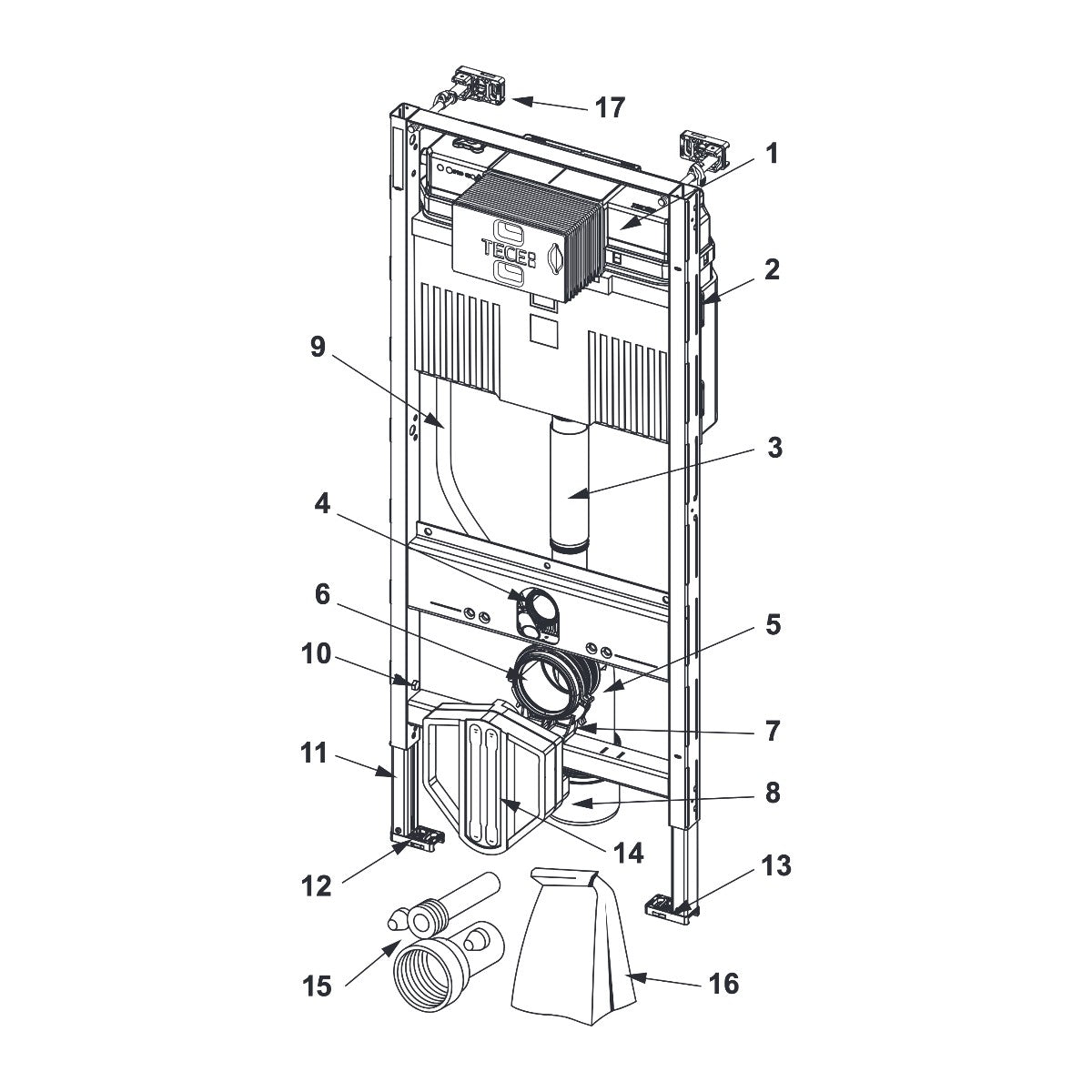 TECE TECEprofil WC-inbouwframe met Uni-reservoir, bouwhoogte 1120 mm