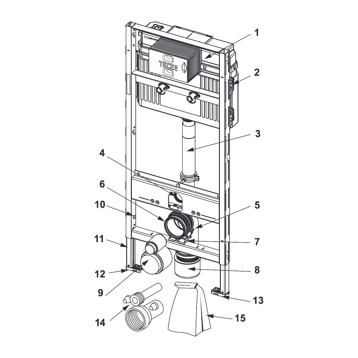 TECE TECEprofil WC-inbouwframe met Uni-reservoir voor Geberit Publica uitstortgootsteen, bouwhoogte 1340 mm