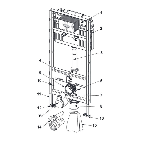 TECE TECEprofil WC-inbouwframe met Uni-reservoir voor Geberit Publica uitstortgootsteen, bouwhoogte 1340 mm