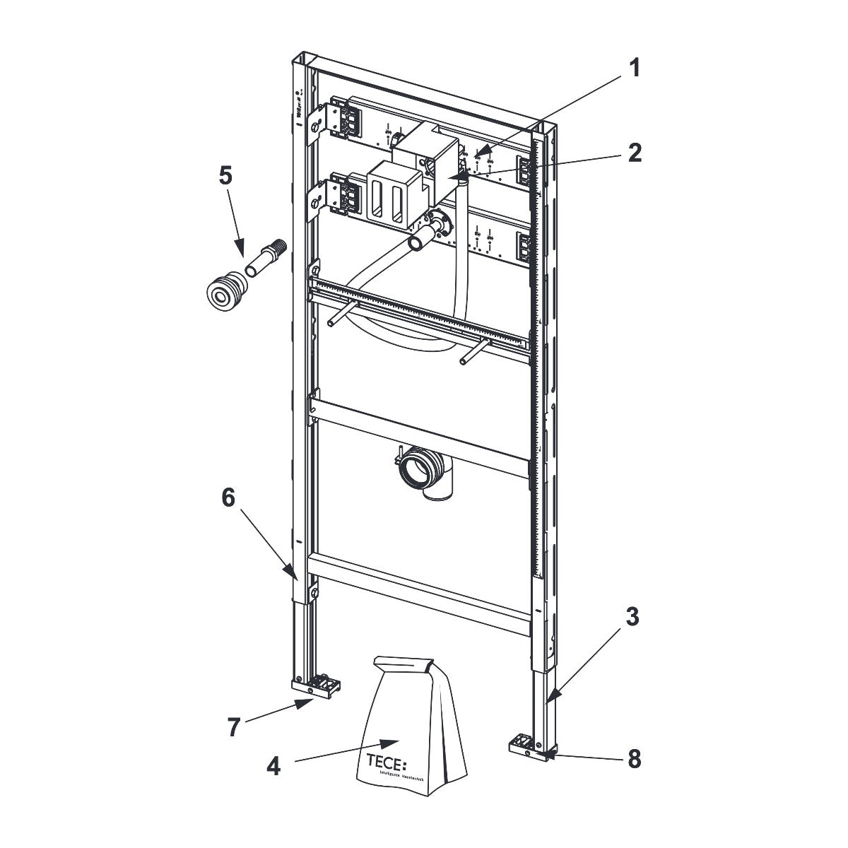 TECE TECEprofil urinoir-inbouwframe met TECE drukspoelerbehuizing U 1, bouwhoogte 1120 mm