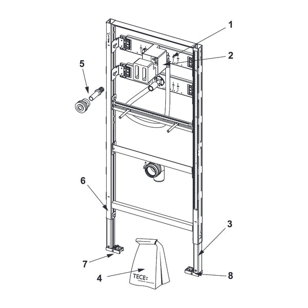 TECE TECEprofil urinoir-inbouwframe met TECE drukspoelerbehuizing U 1, bouwhoogte 1120 mm