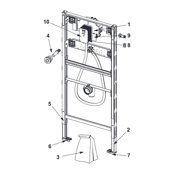 TECE TECEprofil urinoir-inbouwframe met TECE drukspoelerbehuizing U 2, bouwhoogte 1120 mm