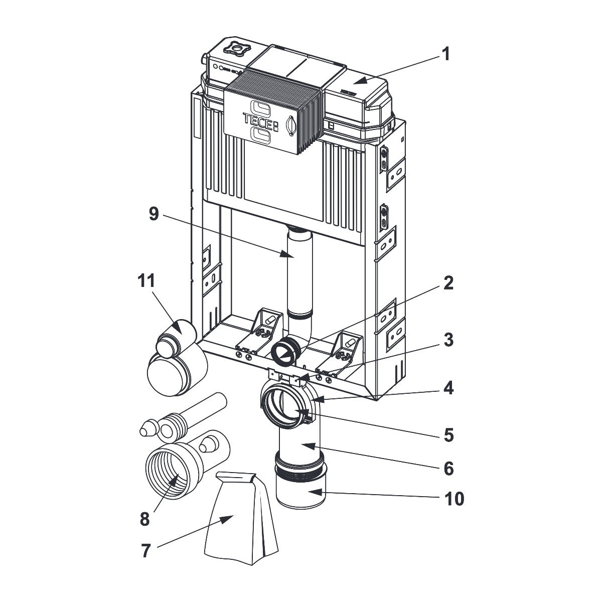 TECEbox WC installation frame with Uni flush tank, installation height 1060 mm