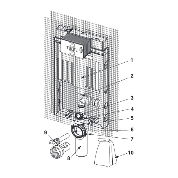 TECE TECEbox WC-inbouwframe met Octa II-reservoir, 8 cm, voor hangend toilet, met aansluiting voor geurafzuiging, bouwhoogte 1075 mm