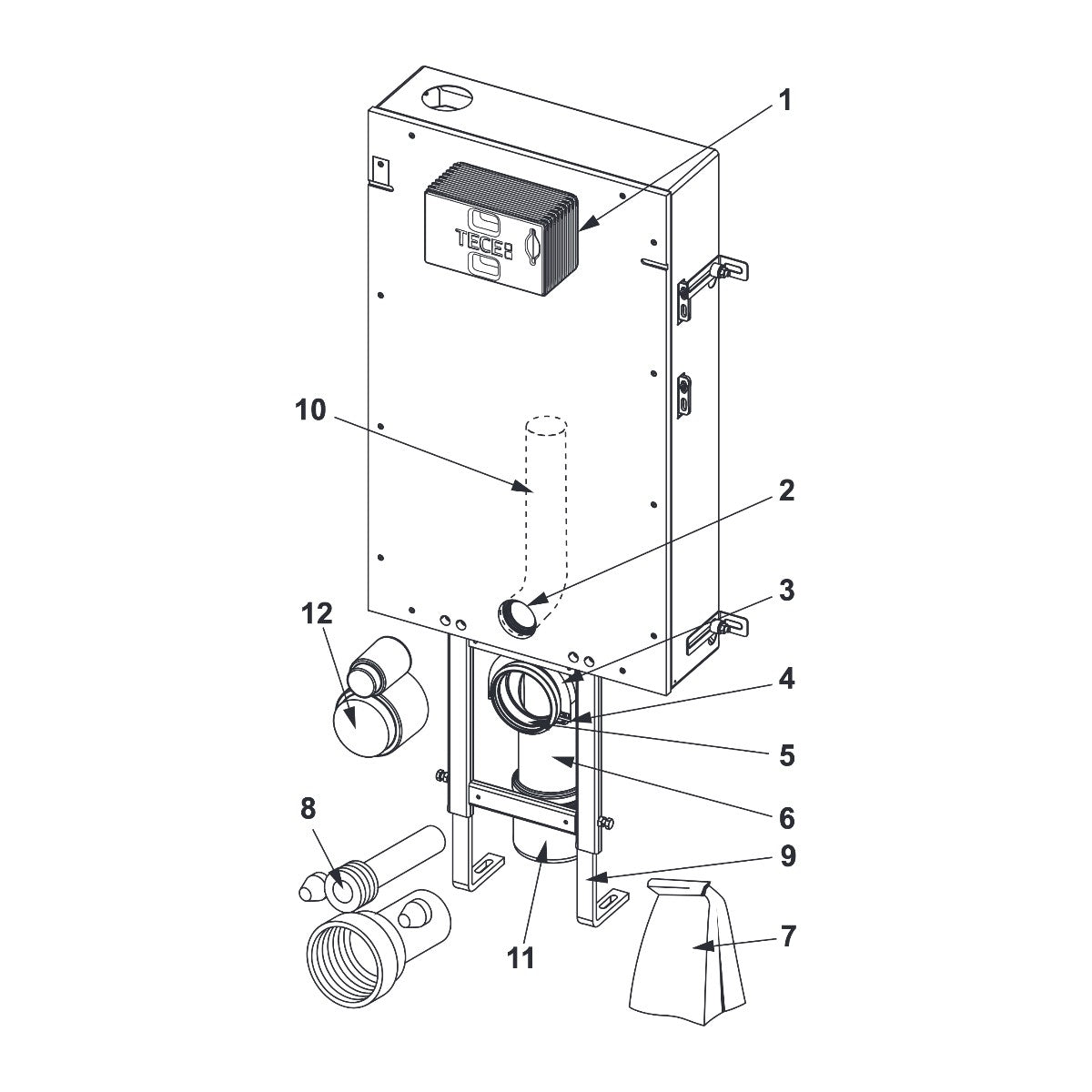 TECEbox WC installation frame with Uni-flush cabinet, with tileable front panel, installation height 1110 mm