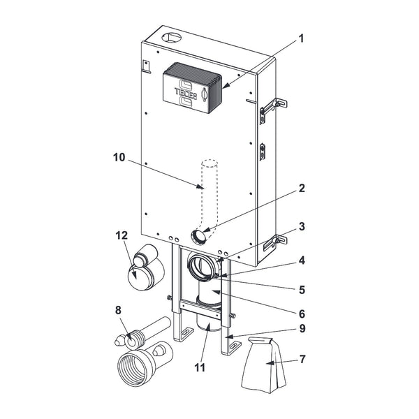 TECEbox WC installation frame with Uni-flush cabinet, with tileable front panel, installation height 1110 mm