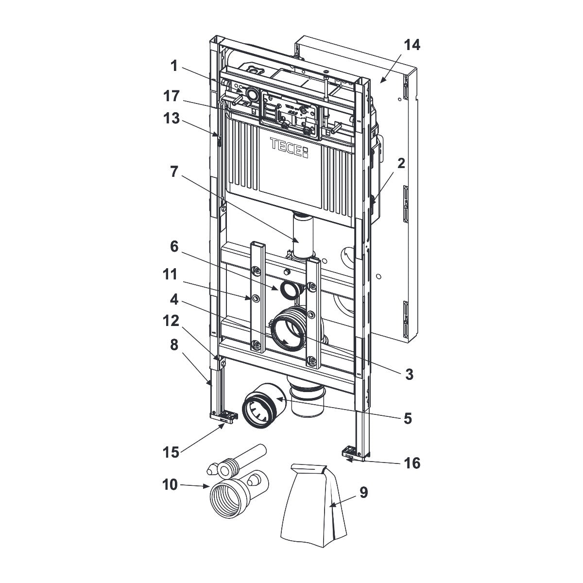 TECE TECElux WC-inbouwframe 200, achteraf in hoogte verstelbaar, bouwhoogte 1120 mm