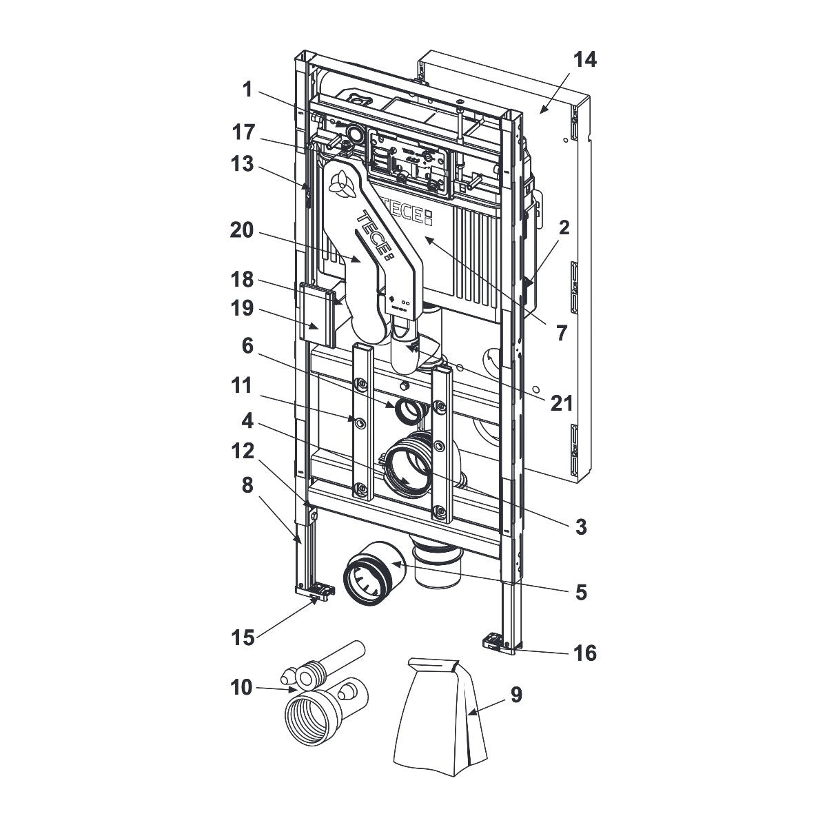 TECE TECElux 400, built-in reservoir 1120 mm, odour extraction,