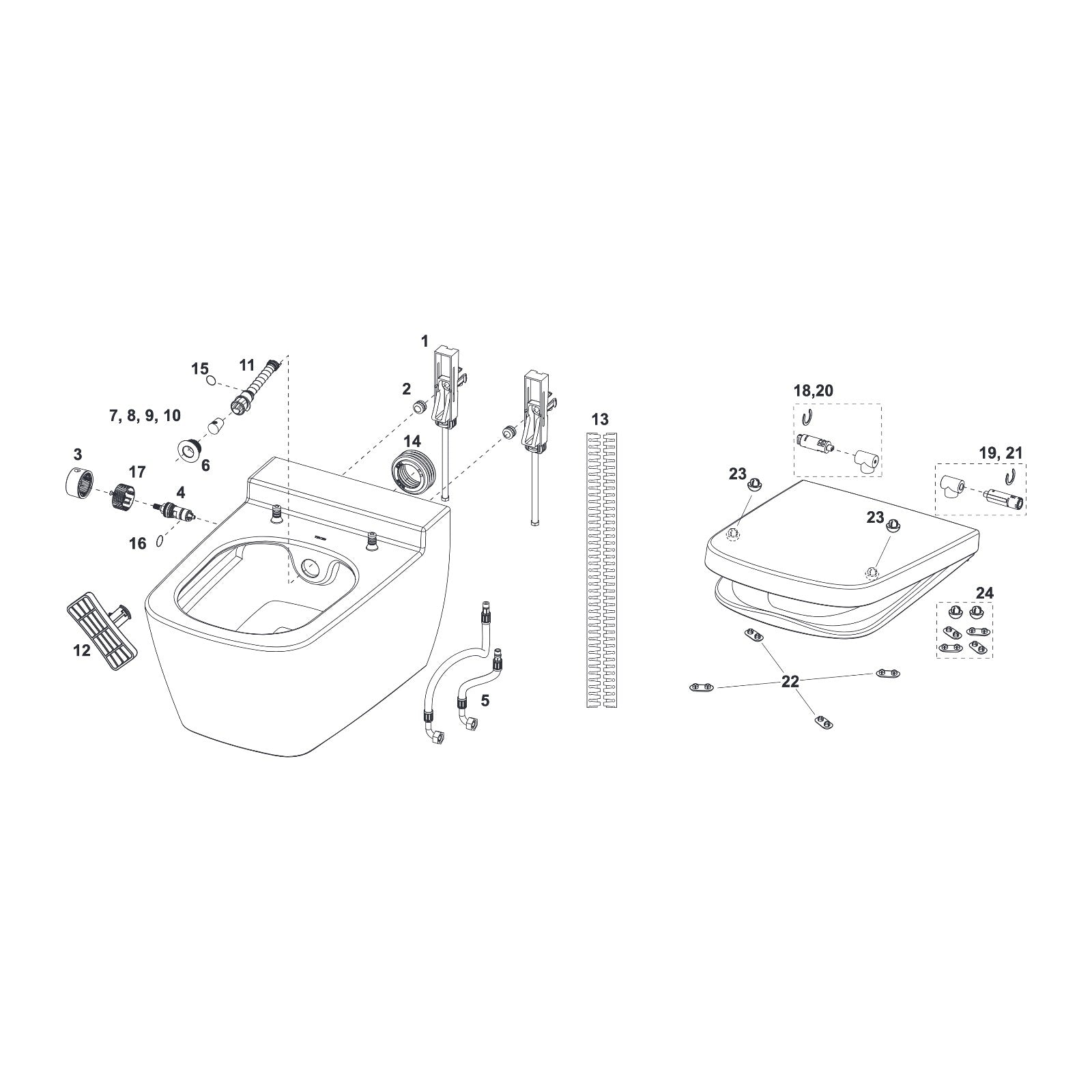 TECE TECEone set, koud water en TECEneo/one (douche) WC-zitting met deksel 