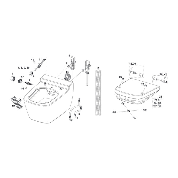 TECE TECEone set, koud water en TECEneo/one (douche) WC-zitting met deksel 